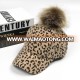 2019 Fashion New Hot Selling Thick Winter Leopard Pattern Detachable Faux Fur Pom Women Cap Wholesale